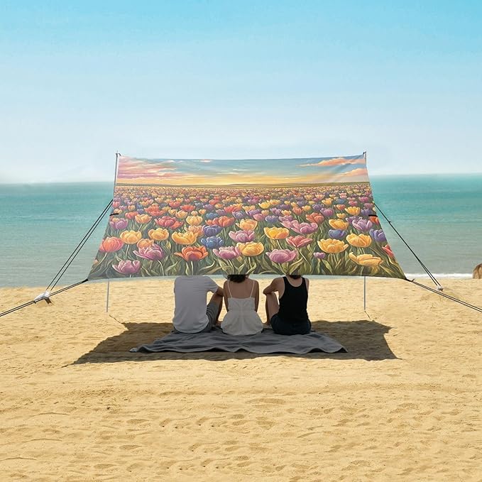ALAZA Field of Tulips Beach Tent Sun Shelter Portable Canopy Sunshade for Outdoor Camping Picnics Backyard Fun 10x9 ft