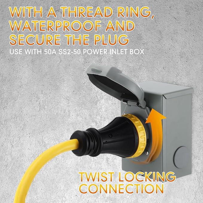 15FT NEMA L14-30P to SS2-50R RV Marine Power Generator Adapter Cord 30A 4 Prong Locking Generator L14-30P Male to 50A Marine Shore Power SS2-50R Female with Locking Ring 125V/250V