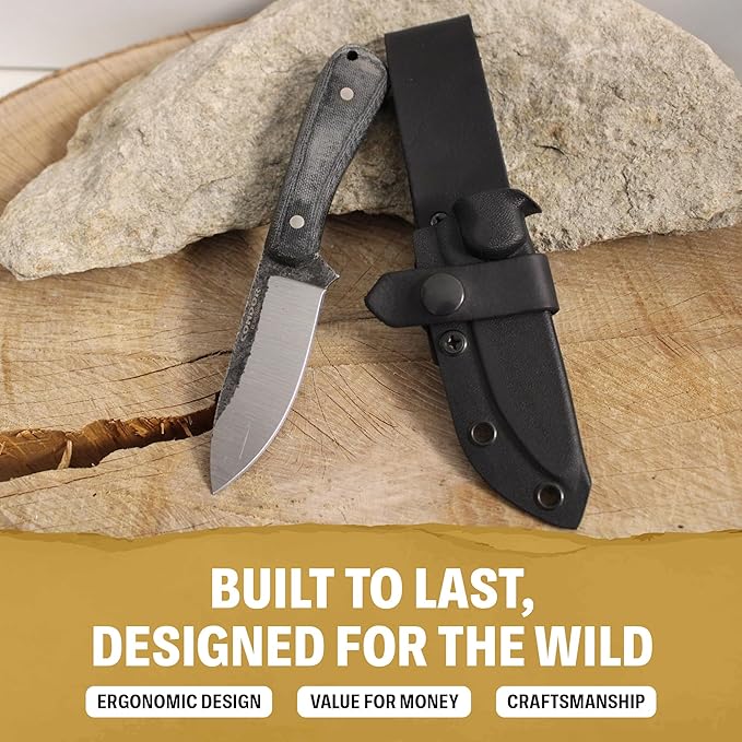 Condor Tool &amp Knife Ceres Knife - 3.59 In Sandvik 14C28N Stainless Steel - Flat Grind w/Second Bevel - Micarta Handle - Kydex w/Leather Belt Sheath Perfect for Camping &amp Survival 6.35 oz
