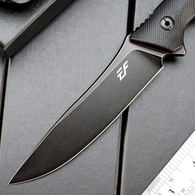 Eafengrow EF125 Fixed Blade Knife 14c28n Steel Blade Coated Black Titanium G10 Handle Scales Fixed Knifes for Outdoor Camping Hunting Survival EDC Tool Knives with Kydex Sheath(Black)
