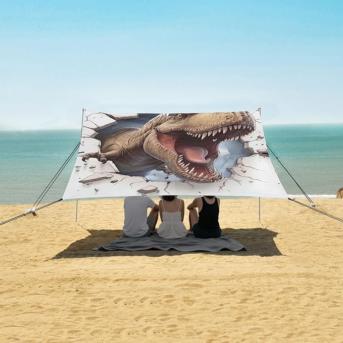 ALAZA Dinosaur Break Through Wall Beach Tent Sun Shelter Portable Canopy Sunshade for Outdoor Camping Picnics Backyard Fun 10x9 ft