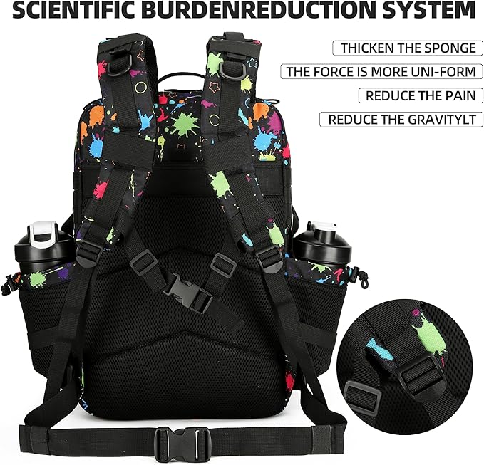 Tactical Assault Backpack - 45L 3 Day Assault Pack with MOLLE Waterproof Rucksack - Fluorescent Tie Dye