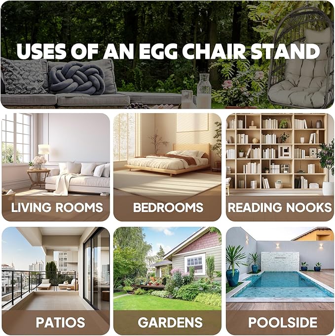 Chihee Hanging Egg Chair StandStrong Iron Hammock Chairs Frame with Spring Hook Stable BaseHeavy Duty Swing Chair Stands 330 lbsC Stand for Hanging Seat Indoor Outdoor Bedroom Patio Garden Balcony