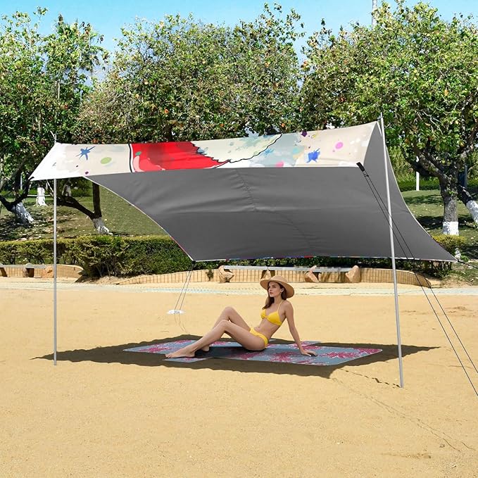 Funny Dinosaur Beach Canopy UPF50+ Protection Water-Resistant Shade Sun Shelter Includes Sand Shovel Sandbags Stability Poles for Camping Picnics Backyard