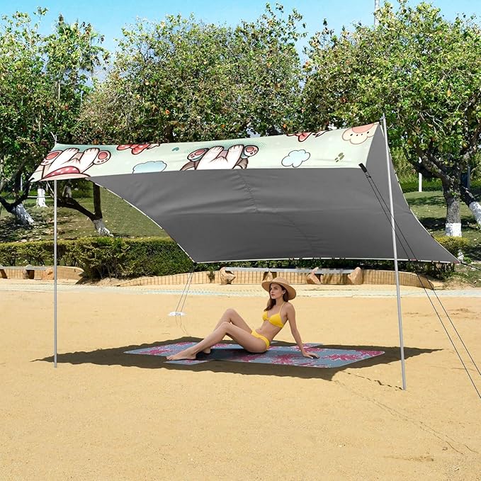 ALAZA Cute Dog Puppy Paw Prints Beach Tent Sun Shelter UPF50+ Protection Beach Shade Canopy w/ 4 Sandbags for Outdoor Camping Fishing Backyard Fun Picnic 10x9 ft