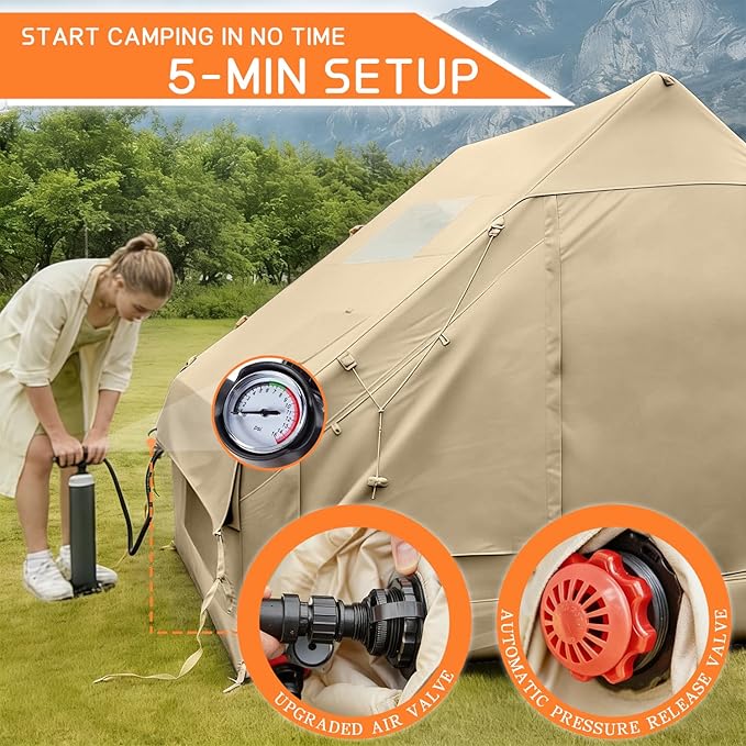 Inflatable Tents for CampingEasy Blow Up Tent with Hand Pump4 Seasons Waterproof Air Inflatable Camping Tent House for Family Weekend Camping