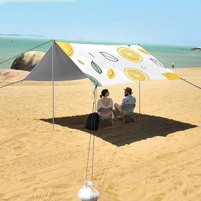ALAZA Lemons and Lemon Slices Beach Tent Sun Shelter Portable Canopy Sunshade for Outdoor Camping Picnics Backyard Fun 10x9 ft