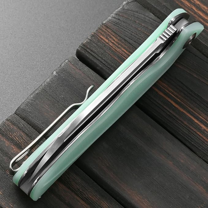 Sitivien ST103 Folding Knife D2 Steel Blade+G10 Handle Pocket Knife EDC Tool Knife for Outdoor Camping Hunting Survival (Jade)