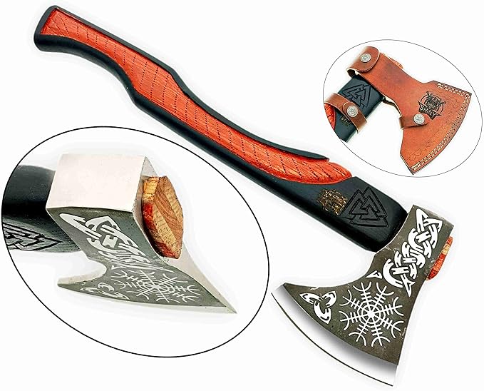 SHINY CRAFTS® Handcrafted Viking Axe – Engraved Nordic Blade with Wooden Handle Norse Bearded Hatchet for Men Unique Gift for Him Collectors Cosplay Camping Medieval Wall Decor (VBA-01)
