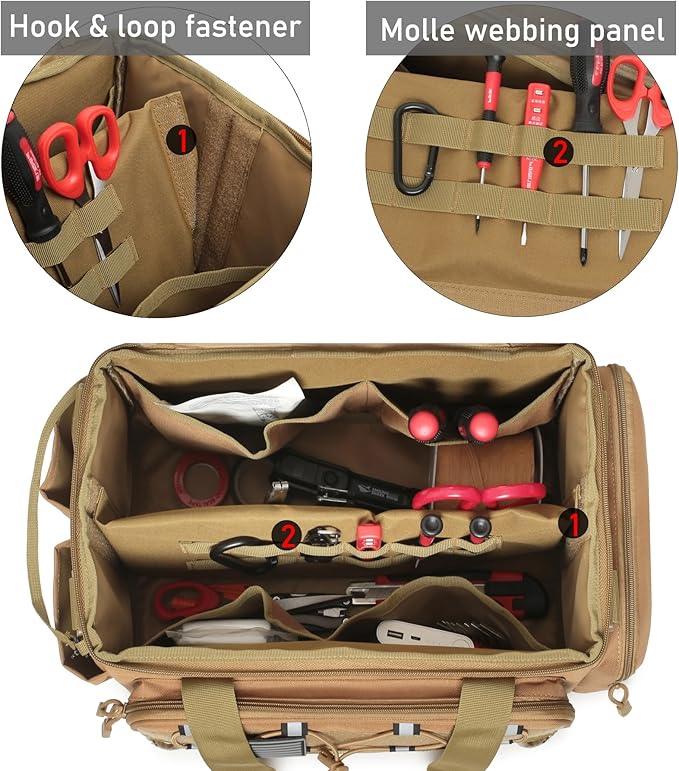 15-Inch Tool Bag Multi-purpose Tool Organizer Bag For Men with Shoulder Strap Tactical Range Bag Work Tote for Repairman Carpenters Handymen (Khaki)