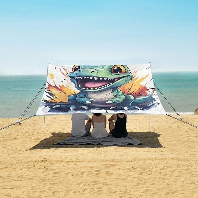 ALAZA Cute Baby Dinosaur Splash Beach Tent Sun Shelter Portable Canopy Sunshade for Outdoor Camping Picnics Backyard Fun 10x9 ft