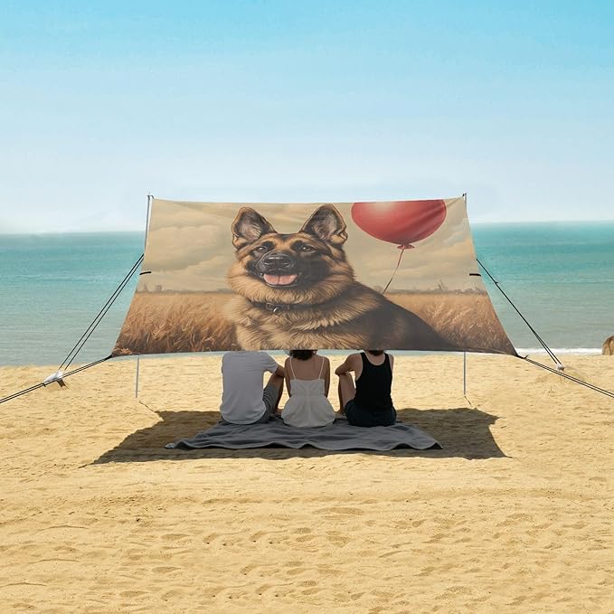 ALAZA German Shepherd Dog with Balloon Beach Tent Sun Shelter Portable Canopy Sunshade for Outdoor Camping Picnics Backyard Fun 10x9 ft