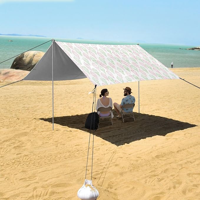 ALAZA Summer Icecream Doodle Beach Tent Sun Shelter UPF50+ Protection Beach Shade Canopy w/ 4 Sandbags for Outdoor Camping Fishing Backyard Fun Picnic 10x9 ft