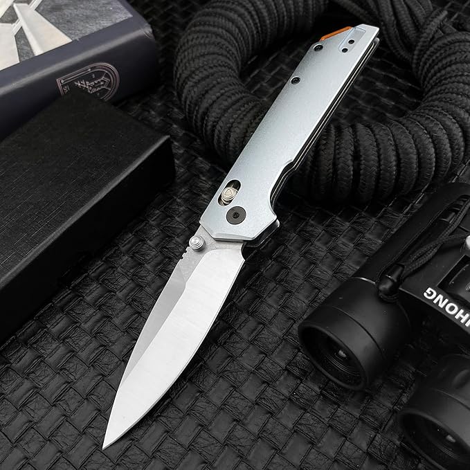 7.9-inch Pocket Folding Knife D2 Steel Blade with Thumb Stud Manual Open Mechanism Aluminium Alloy Handle with Pocket Clip Outdoor Camping and Fishing Knife EDC Adventure Tool