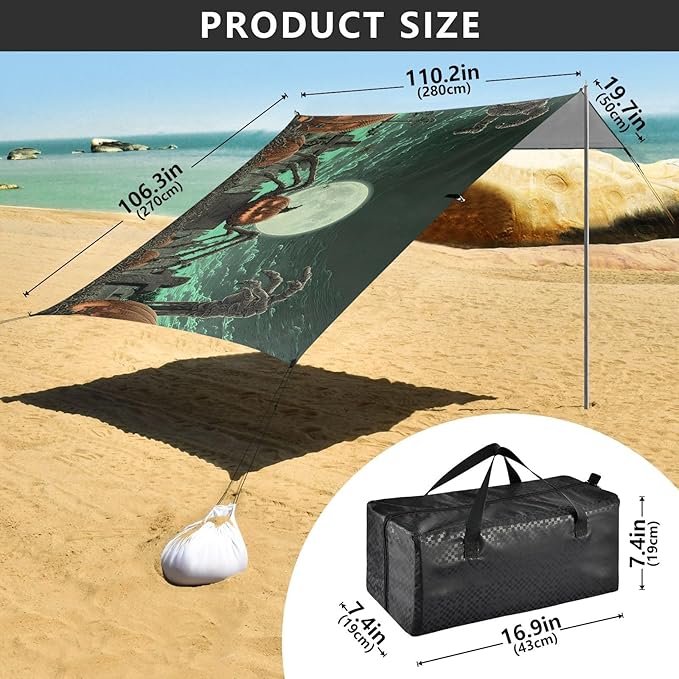 ALAZA Pumpkin Mummy Halloween Beach Tent Sun Shelter UPF50+ Protection Beach Shade Canopy w/ 4 Sandbags for Outdoor Camping Fishing Backyard Fun Picnic 10x9 ft