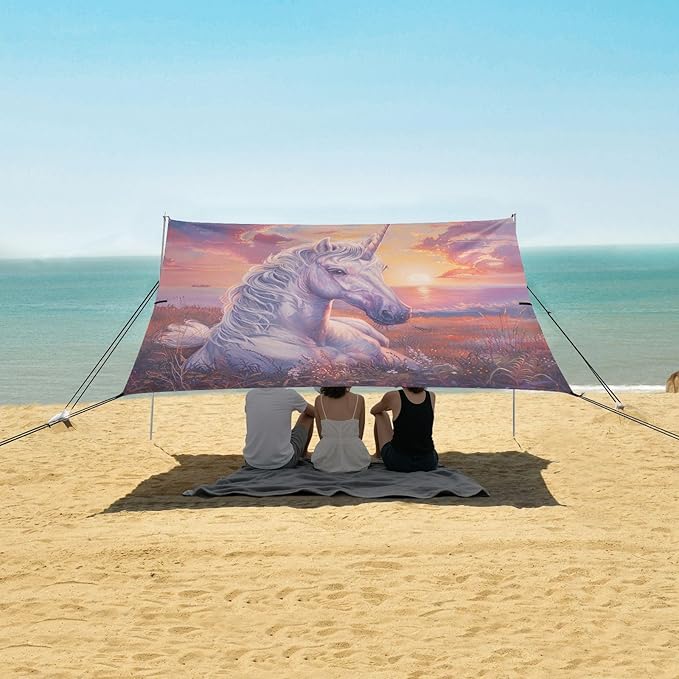 ALAZA Unicorn at Sunset Beach Tent Sun Shelter Portable Canopy Sunshade for Outdoor Camping Picnics Backyard Fun 10x9 ft