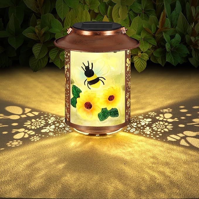 Bees Solar Lanterns Outdoor WaterproofBirthday Gifts for Women Mom Grandma Garden DecorHanging Solar Lights Wall Mount Decorations for YardFront PorchPatioLawn Pathway Landscape