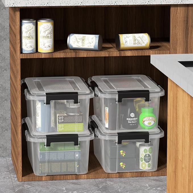 Set of 6 12 Quart Plastic Stackable Storage Bins with Gasket Seal Lids Watertight Storage Container Clear Latch Box Tote