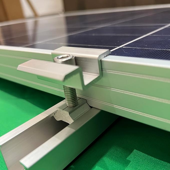 Solar Panel Mounting Brackets Roof Mount Kit Rails and Clamps Included for Thickness 1.18”-1.38”2pcs in A Row Assembly on Tin Flat and Sheet Rooftop Aluminum Alloy