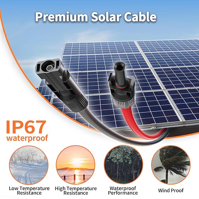 energeaster 10AWG Solar Cable with Pair of Connectors Solar Panel Adaptor Kit Tool Extension Cable10 Gauge WireRed and Black(20FT Red + 20FT Black)