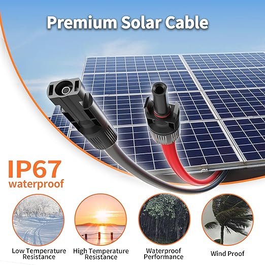 energeaster 10AWG Solar Extension Cable with Pair of Connectors Solar Panel Adaptor Kit Tool Solar Panel Extension Cable10 Gauge WireRed and Black(30FT Red + 30FT Black)