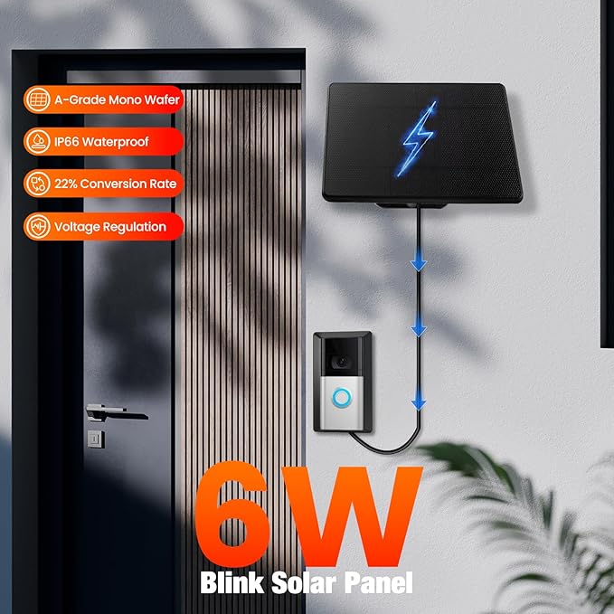 Solar Charger Only Compatible with Battery Doorbell (Type-C Port) Waterproof Continuously Solar Panel Adjustable Panel