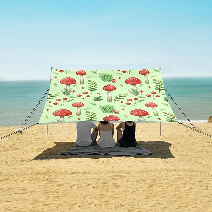 Beach Canopy with Windproof Ropes &amp Sandbags Beach Tent Sun Shade Sun Shelter for Camping Trips Fishing Backyard Fun or Picnics Mushroom