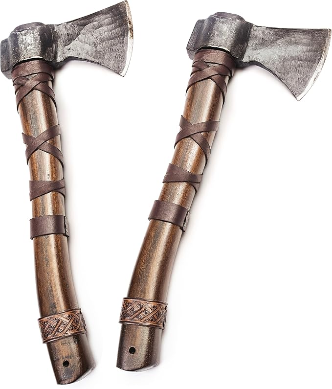 Throwing Axe Set (2) - Norse Tradesman 14 Viking Throwing Axe Set - Two Fully Sharpened Norse Hand-Axes - Carbon Steel Axe Heads with Premium Leather Cross-Stitch