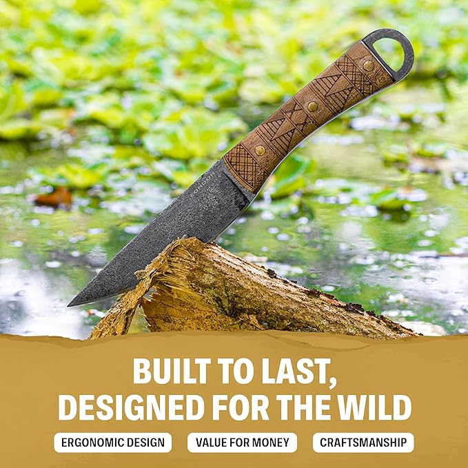 Condor Tool &amp Knife Lost Roman Fixed Blade Knife - 1075 High Carbon Steel - Hand Crafted Welted Leather Sheath - Walnut Handle - 4.9 Inches Blade - 3mm Thick - 7.3 Ounce