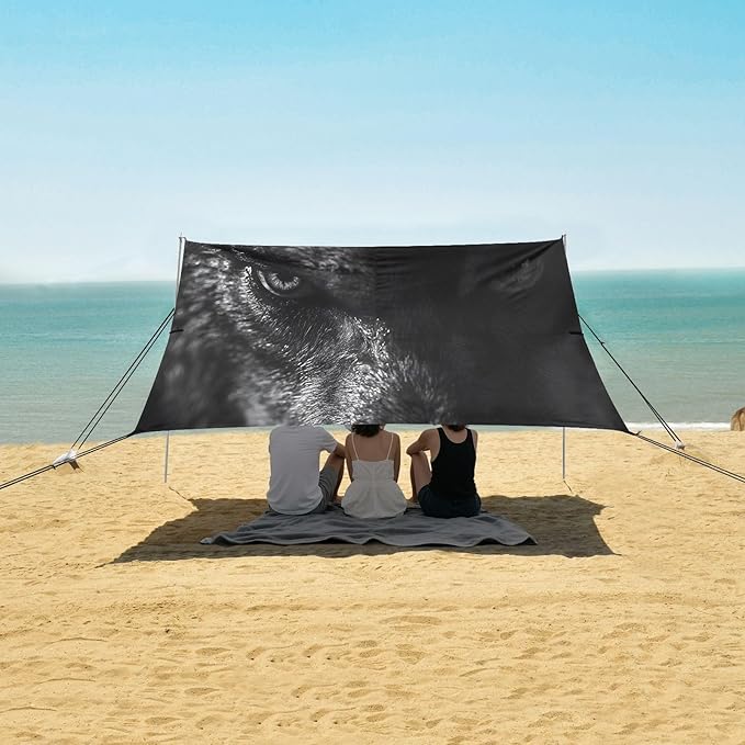 Hunting Wolf Eyes Beach Tent Sun Shelter Set UPF50+ UV Protection 10.5 x 9.19 FT Camping Shade Canopy with Sandbags Sand Anchors Carrying Bag and Others