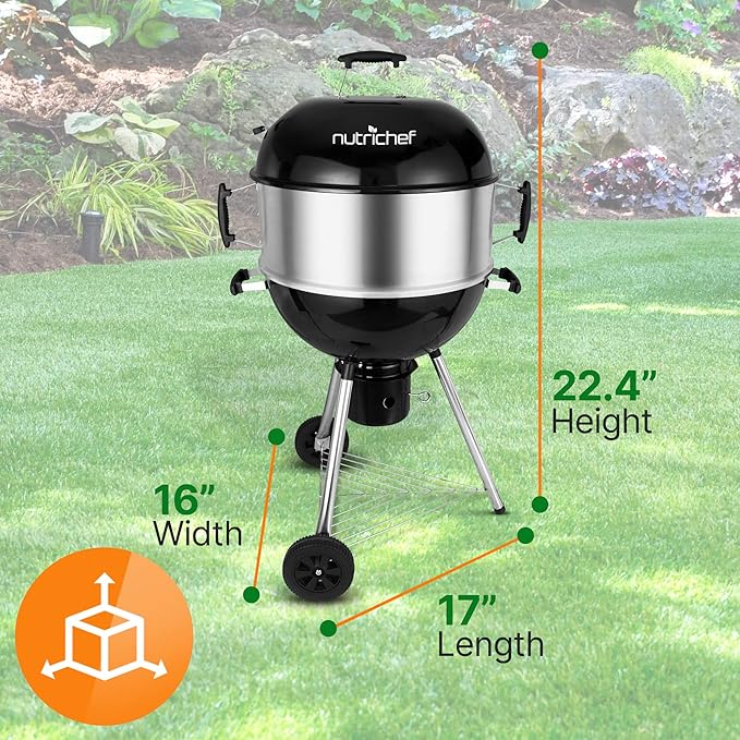 NutriChef Portable Outdoor Charcoal BBQ Grill Barbecue Grills Perfect for Picnic Backyard Patio Camping Offset Smoker with Cover