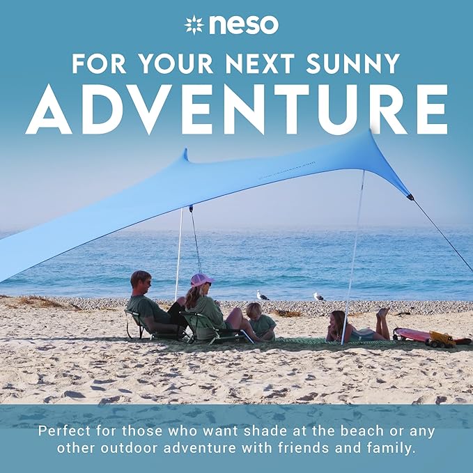 Neso Gigante Portable Beach Tent Sun Shelter - Lightweight Beach Shade Canopy - Easy Setup for Family Outings - Patented Reinforced Corners - UPF 50+ - 8ft Tall 11 x 11ft - Periwinkle Blue