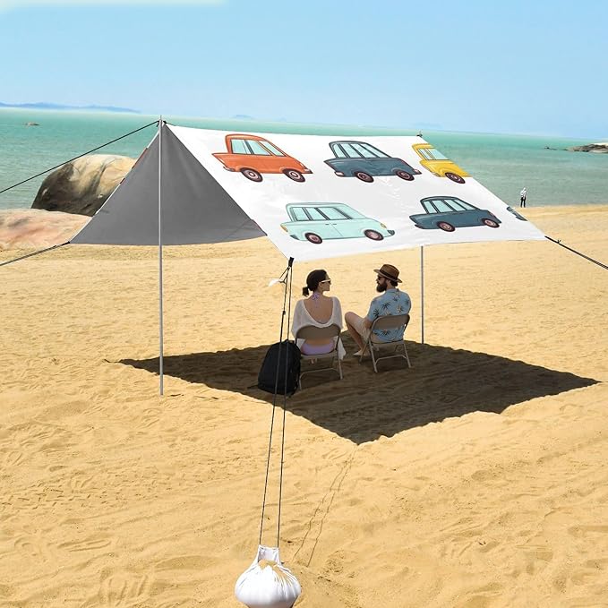 ALAZA Funny Cartoon Car Beach Tent Sun Shelter Portable Canopy Sunshade for Outdoor Camping Picnics Backyard Fun 10x9 ft