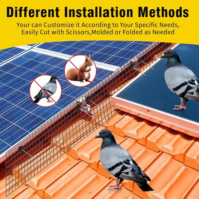 6in X 100ft Solar Panel Bird GuardSolar Panel roof Protection net 1/2inch Mesh PVC Black Vinyl Coated Galvanized net 70 Fastener ClipsUsed for BirdAnimal Control