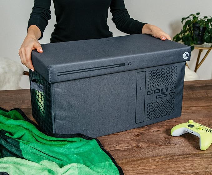 Ukonic Xbox Series X Logo Collapsible Storage Bin Chest with Lid | Fabric Basket Container with Handles Cubby Cube Closet Organizer | Video Game Gifts And Collectibles | 24 x 12 Inches