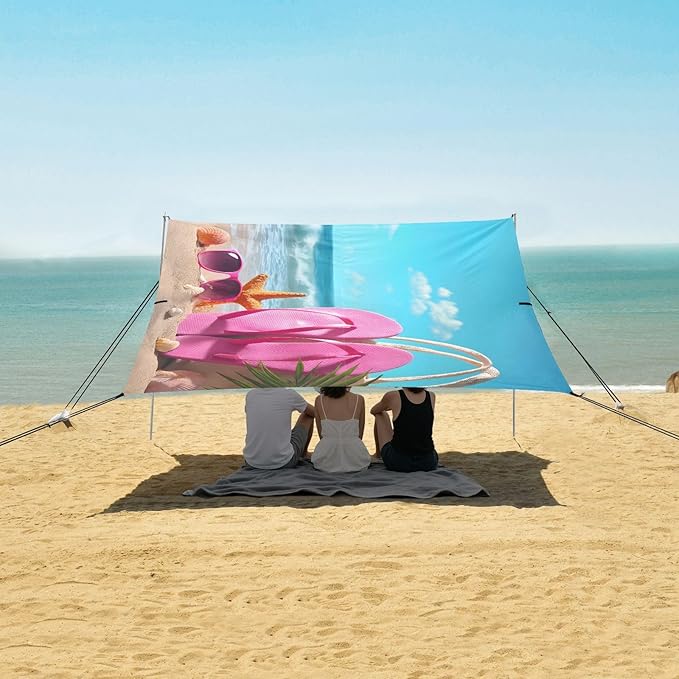 ALAZA Summer Beach Beach Tent Sun Shelter UPF50+ Protection Beach Shade Canopy w/ 4 Sandbags for Outdoor Camping Fishing Backyard Fun Picnic 10x9 ft