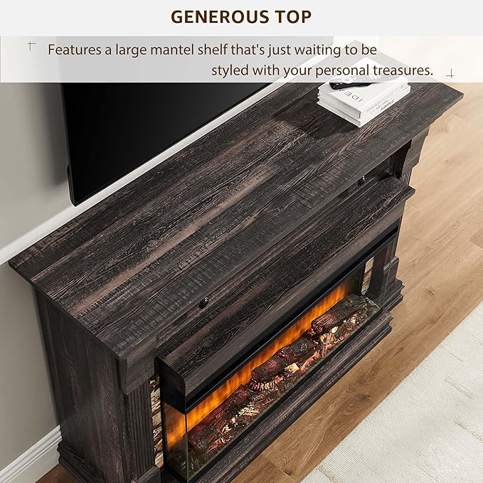 OKD 52 Inch Electric Fireplace with Mantel Fireplace TV Stand with 36 3-Sided Glass Electric Fireplace Heater for Living Room Dark Rustic Oak