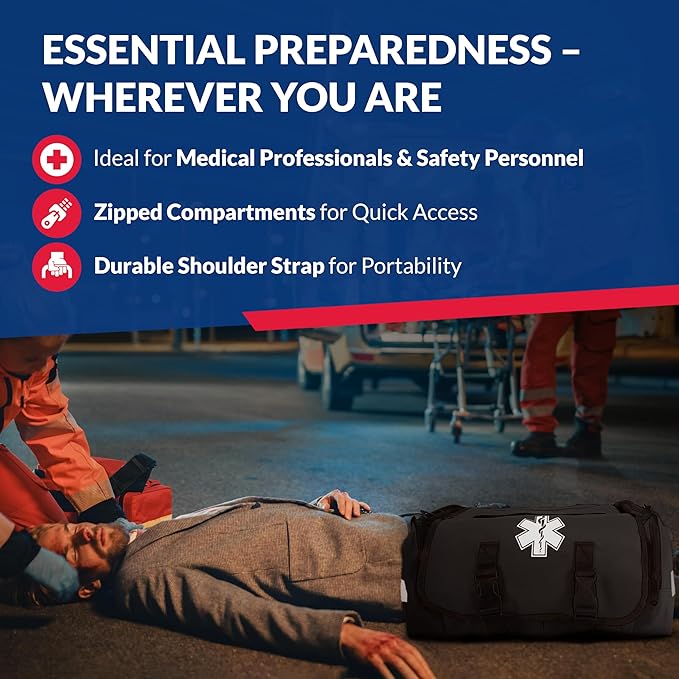 First Responder Trauma First Aid Kit Bag – Fully Stocked Emergency Medical Kit for Workplace Vehicle &amp Home – OSHA &amp ANSI Compliant – Portable – Tactical Black