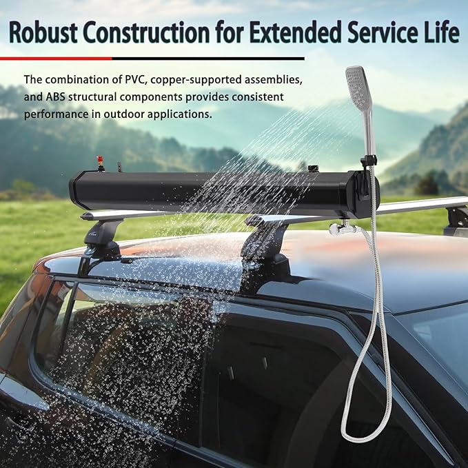 Portable Roof Rack Shower System - Pressurized Water Tank with Adjustable Shower Head &amp Hose - Off-Road Camping Shower for SUV Truck RV &amp Outdoor Adventures