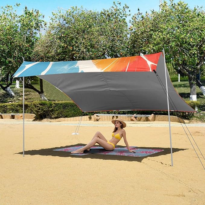 Indianred Tie-dye Background Vibrant Colors and Swirling Patterns Tie-dye Pattern Beach Tent UPF50 Lightweight Shade Sun Shelter with Sturdy Poles Sandbags and Shovel for Camping Trips