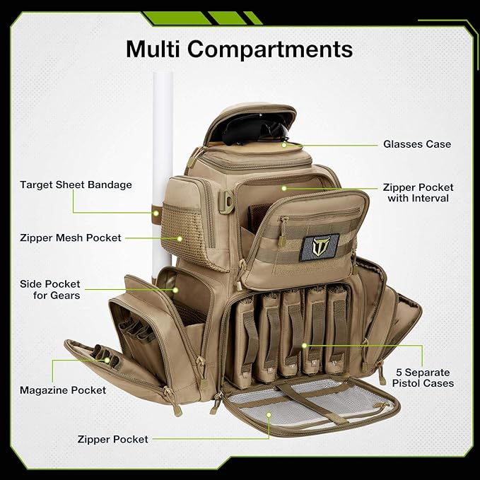 TIDEWE Tactical Range Backpack Bag for Gun and Ammo with Pistol Case