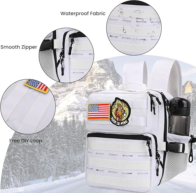 9L Mini Tactical Backpack for Men WomenSmall Military Tactical Backpack for GymHikingCampingCycling (White)