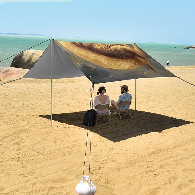 ALAZA Sloth Sleeping on The Moon Beach Tent Sun Shelter Portable Canopy Sunshade for Outdoor Camping Picnics Backyard Fun 10x9 ft