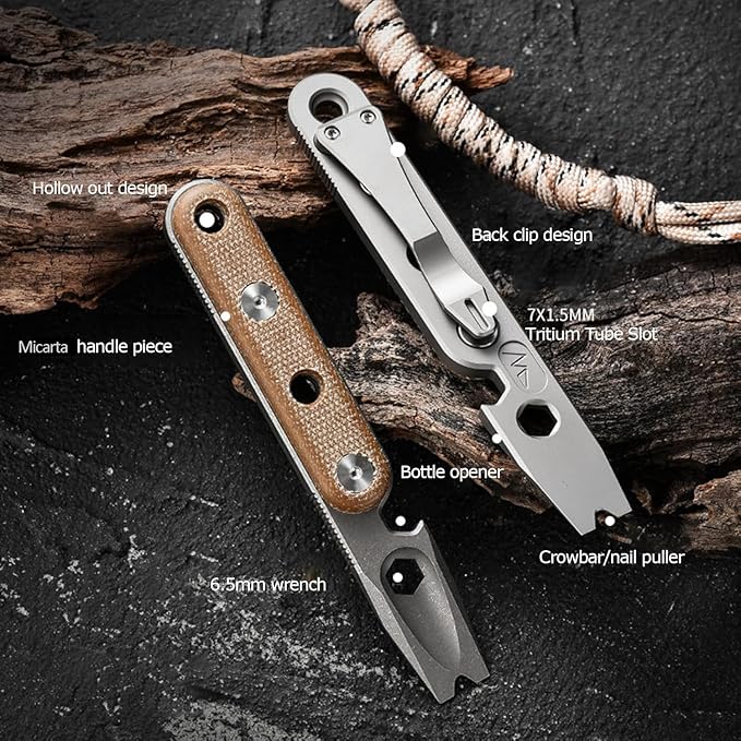 Hamans Pry Bar Multi Tool Titanium with Pocket Clip Multi Functions Bottle Opener Wrench Nail Puller 4.72“