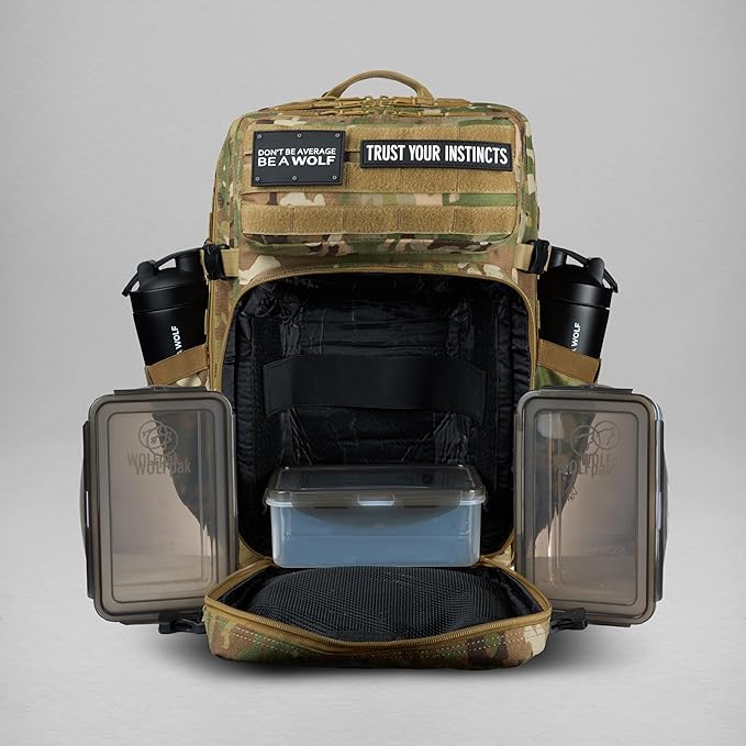 45L Meal Prep Management Backpack | with Built-in Cooler Easily Store and Carry Food Containers | Extra Large Military Rucksack for Gear Water Resistant Travel &amp Gym Bag (OCP Camo)