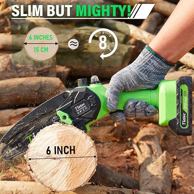 Tietoc Chainsaw 6 Inch Mini Electric Chainsaw Cordless Battery Powered Hand Held Saw for Wood/Trees Trimming Tools for Household and Garden Chain Saw Gift for Men Dad Husband Fathers Gardener 2025