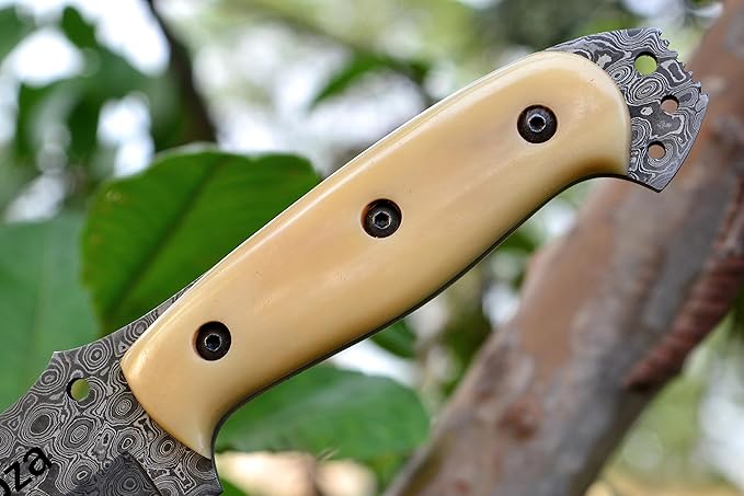 Ottoza Fixed Blade Hunting Knife with Leather Sheath and Horizontal Carry - Bone Handle - Full Tang Outdoor Survival and Camping Knife for Men 315