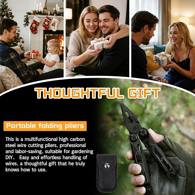 28-in-1 Multitool Pliers with ScissorsSaw ScrewdriversRope CuttersCan OpenerFileCarrying PouchStainless Steel Pocket Multi-Tool Ideal for Camping Survival Toolkit and Gift for him (Black)