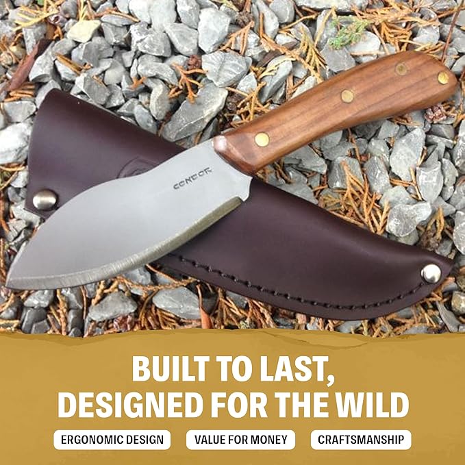 Condor Tool &amp Knife Nessmuk Knife 4 Inch W/Leather Sheath - 1075 High-Carbon Steel Blade - Ergonomic Walnut Handle for Precise Control - Ideal for Survival Camping and Outdoor Adventures