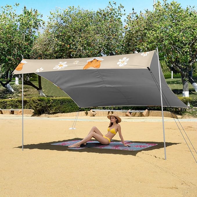 ALAZA Daisy Fox Pattern Beach Tent Sun Shelter Portable Canopy Sunshade for Outdoor Camping Picnics Backyard Fun 10x9 ft